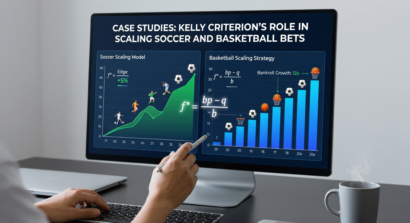 Graph showing bankroll growth curves using Kelly Criterion versus flat staking in simulated soccer betting scenarios
