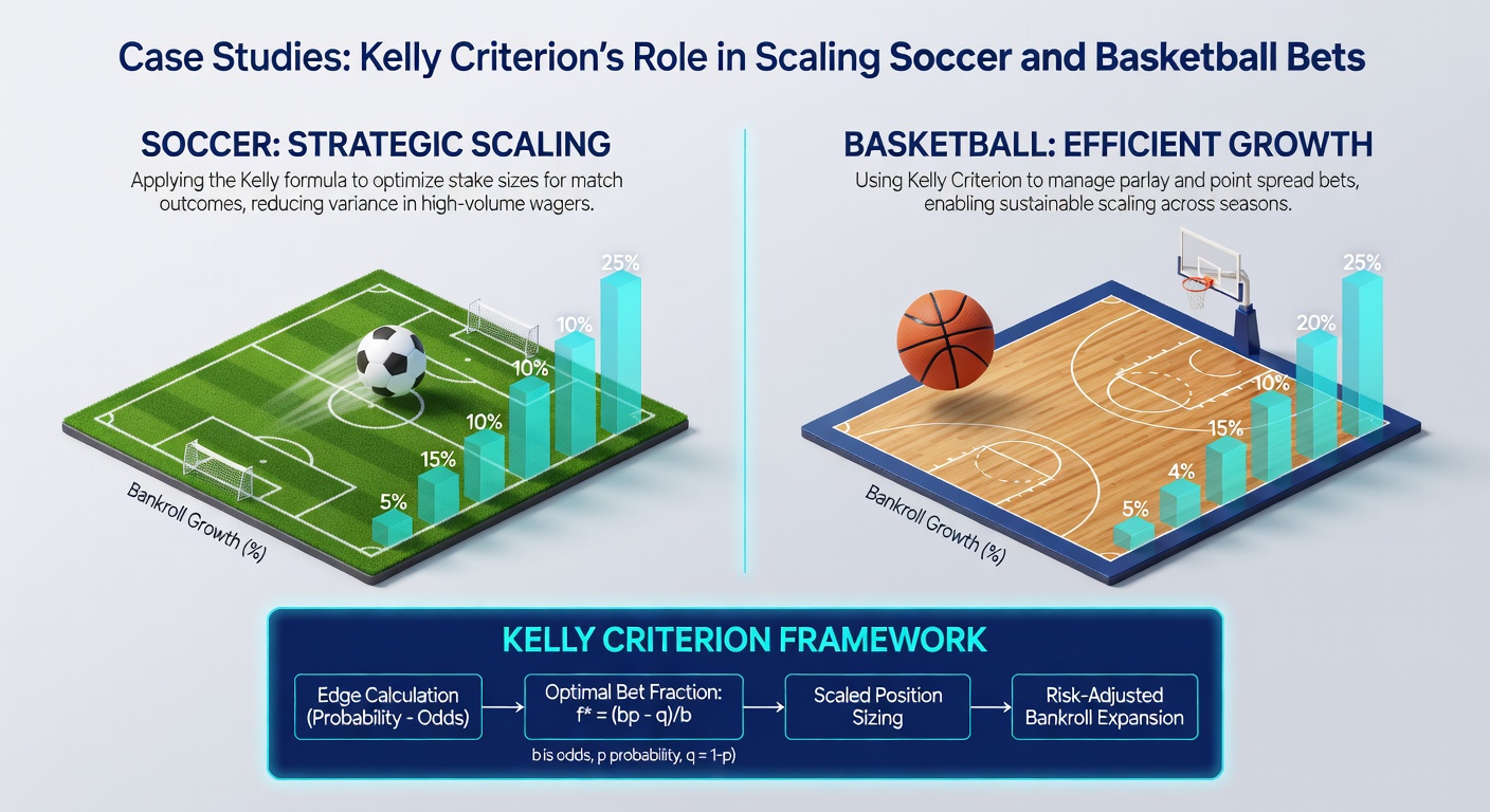Comparison chart of Kelly Criterion applied to NBA spreads, illustrating peak bankroll versus conservative fractional approaches during a playoff push