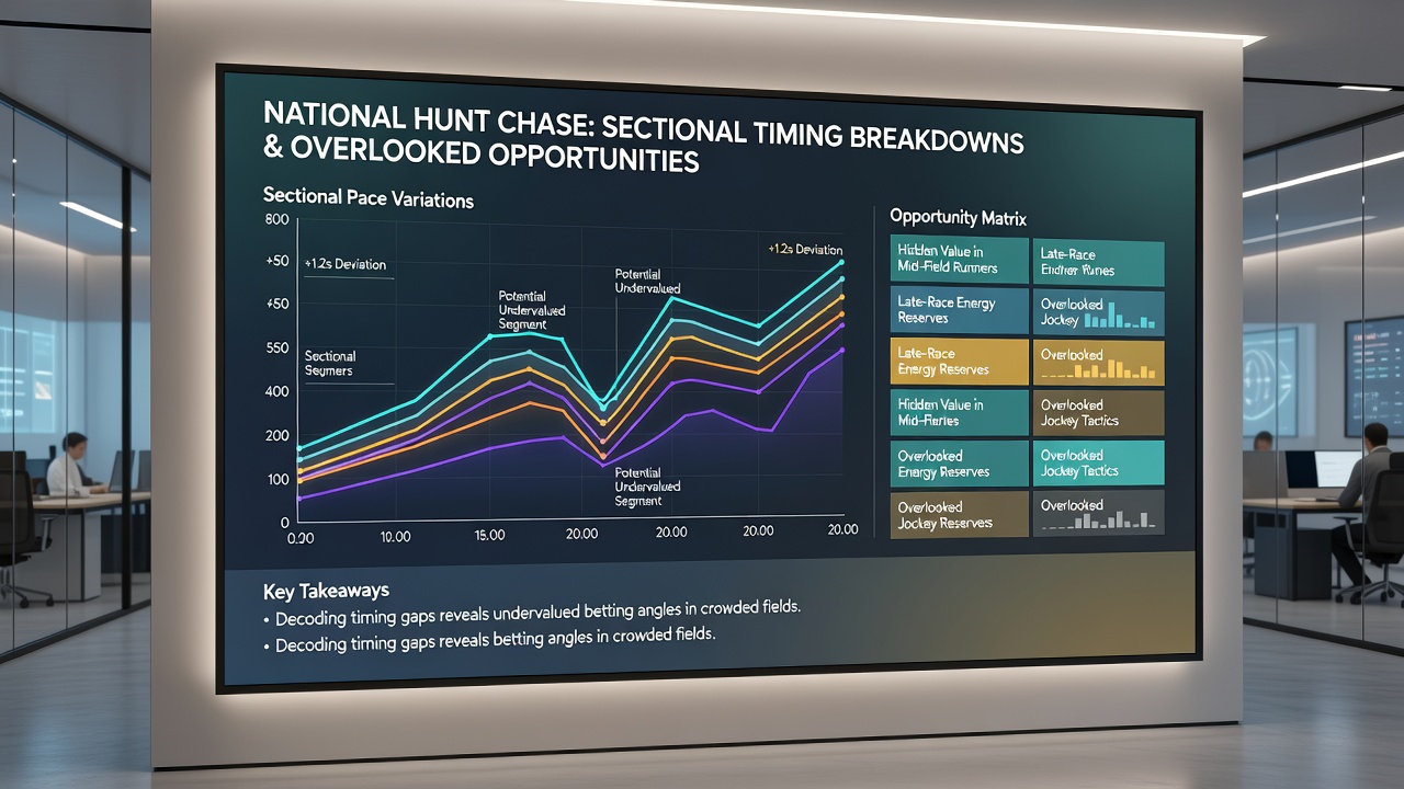 Close-up of sectional timing data charts displayed on a racing analyst's screen for National Hunt chases
