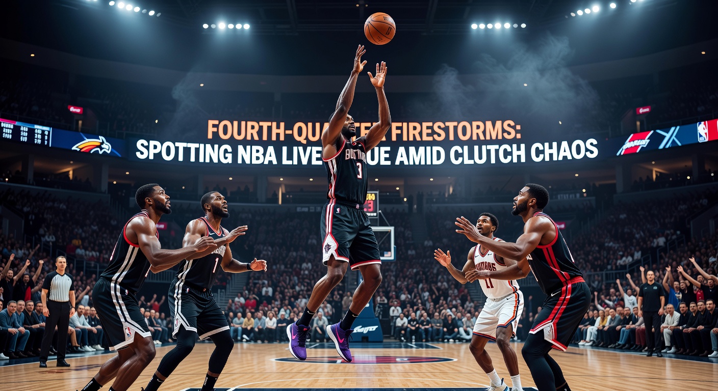 Intense NBA fourth-quarter moment with players scrambling for a loose ball as the clock winds down, capturing the high-stakes chaos of live betting opportunities
