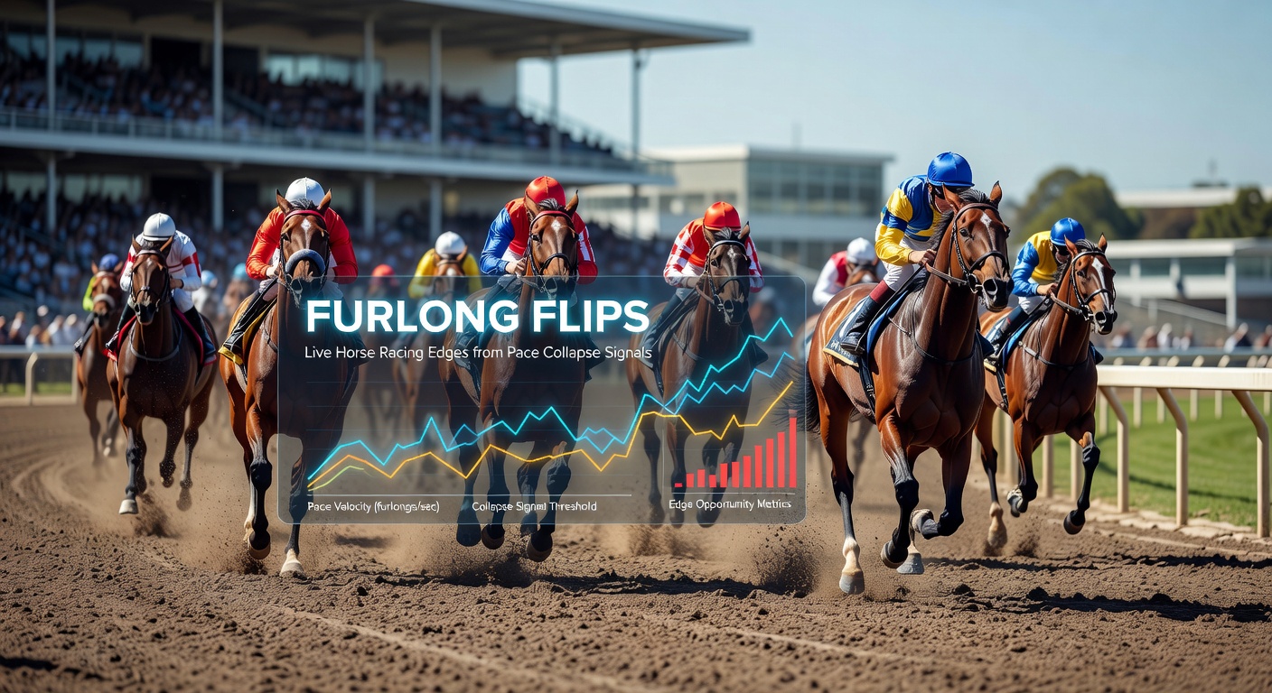 Horse racing field in full stretch during the final furlongs, showing leaders fading as closers surge forward