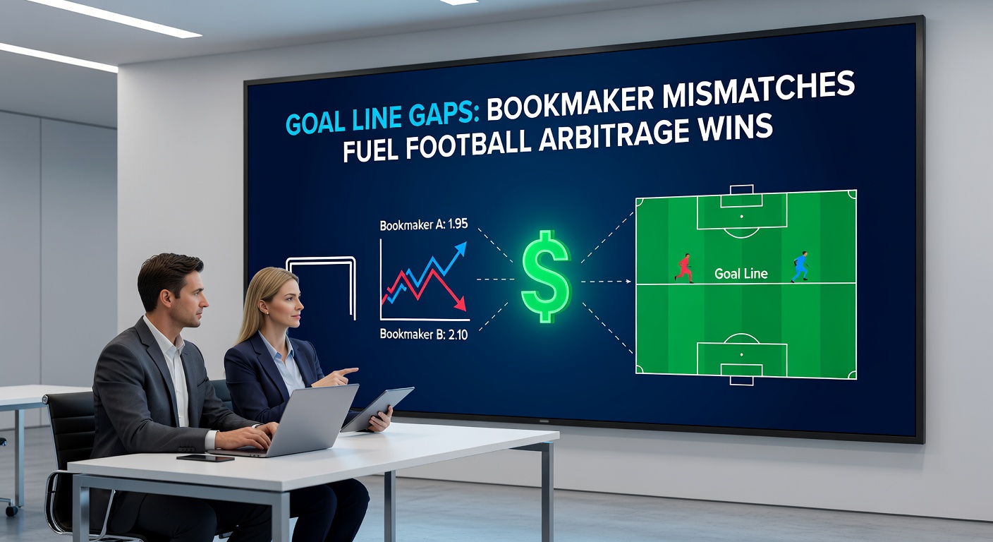 Screenshot of an arbitrage calculator displaying goal line over/under odds from competing books, with profit calculations highlighted