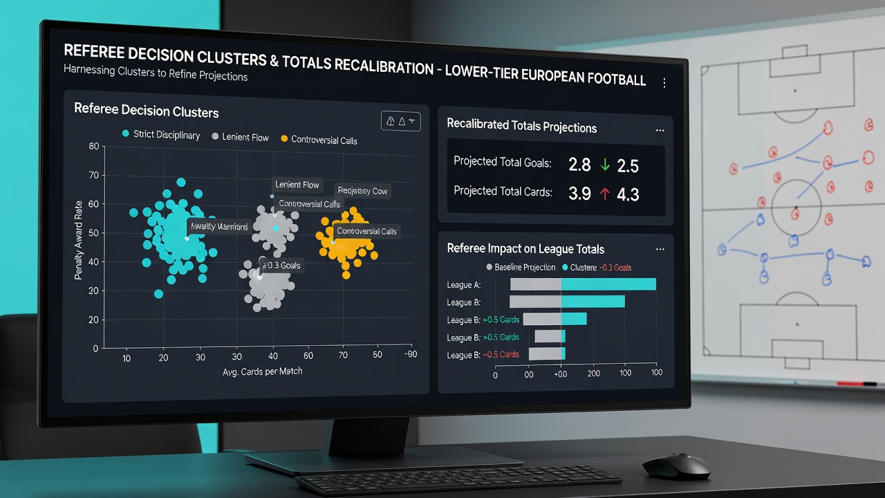Data visualization of referee foul and card clusters mapped against goal totals in lower European leagues