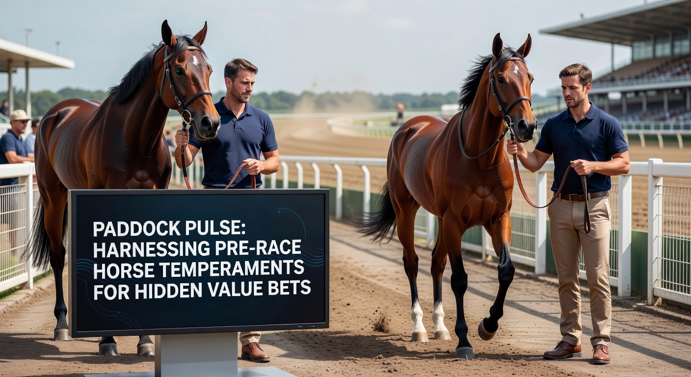 Horses parading in the paddock before a race, showcasing varied temperaments from calm to agitated