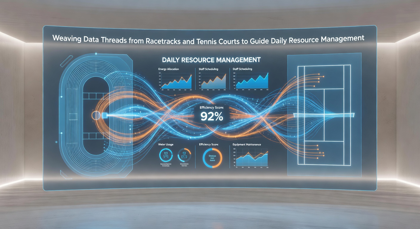 Flow diagram illustrating how racetrack and tennis data streams converge in a central analytics hub for daily decision support