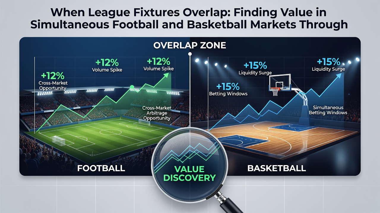 Split screen visualization of aligned football and basketball performance data during overlapping fixtures